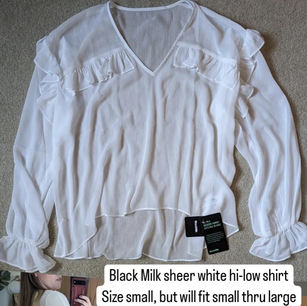 BlackMilk sheer flowy hi lo shirt Small